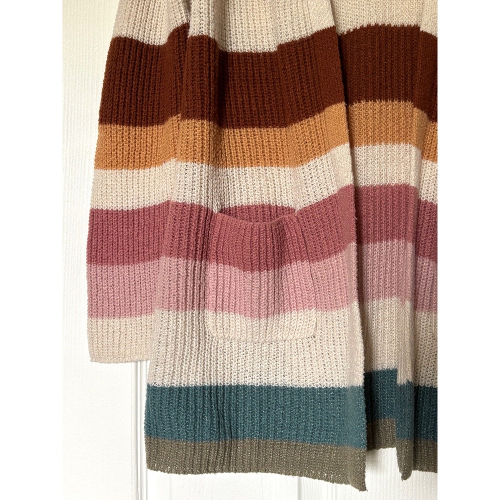 IZ Byer Girl Multicolor Striped Open Front Cardigan Sweater Shaker Knit XL 16 - Picture 2 of 5